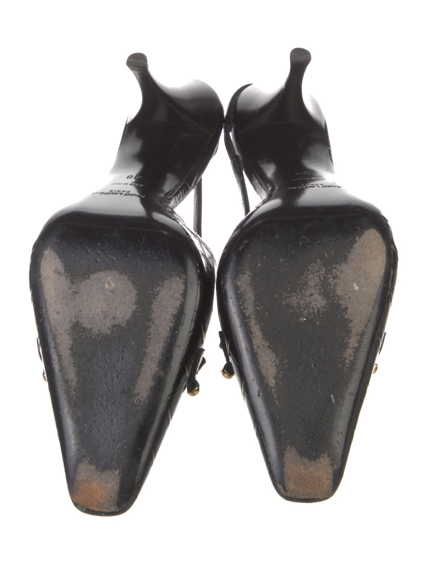 Saint Laurent Horsebit Accent Embossed Leather Slingback Pumps